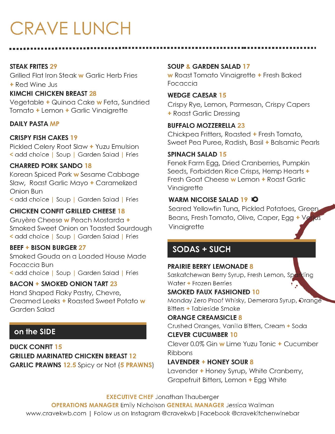 Lunch Menu Crave Kitchen Wine Bar For Business or Casual Lunch Office Catering